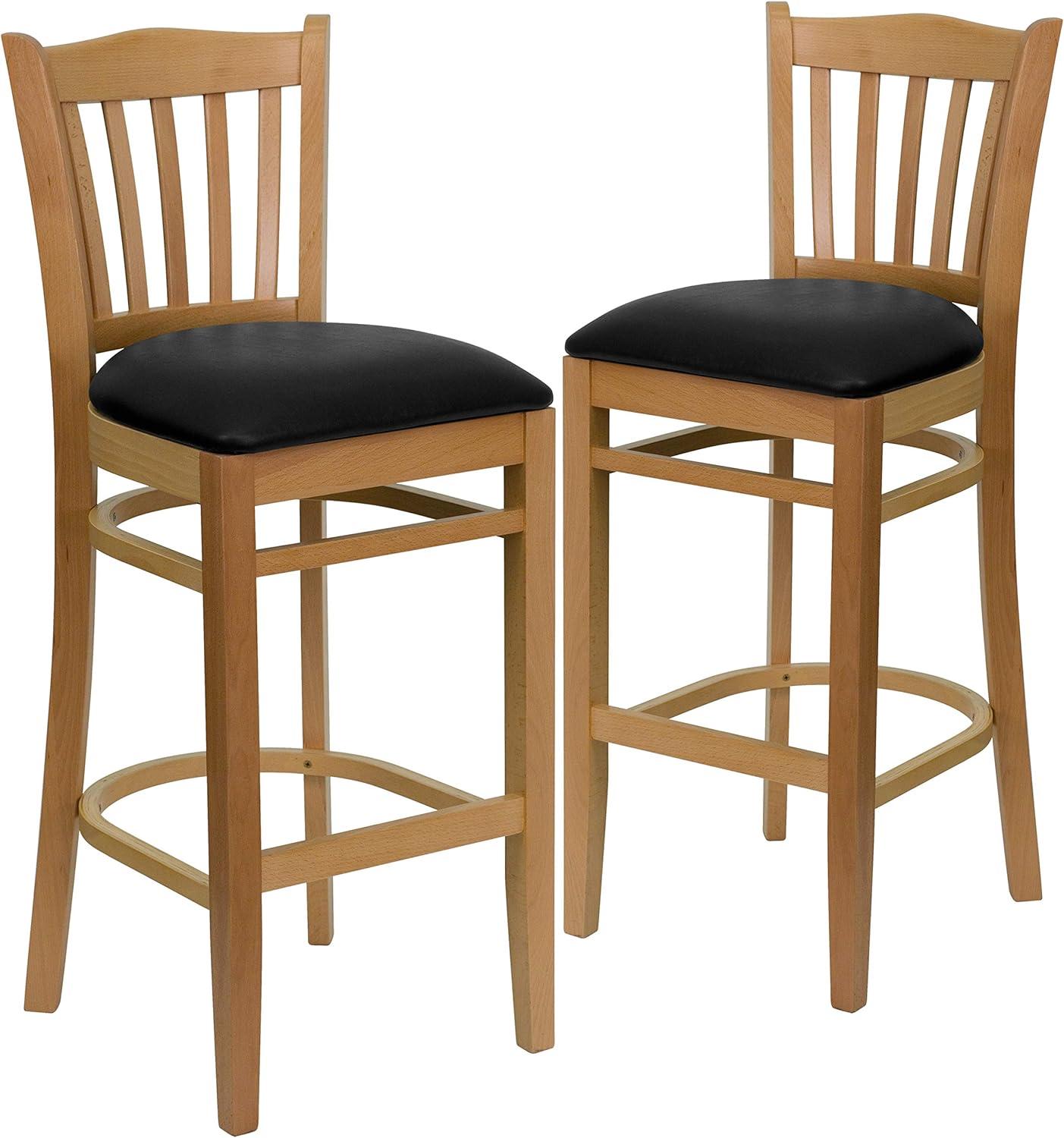 image:imageFlash Furniture HERCULES Series Vertical Slat Back Natural Wood Restaurant BarstoolBlack Vinyl SeatNatural Wood Frame