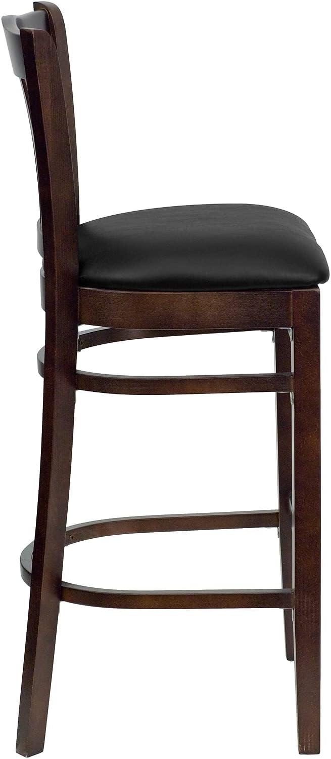 image:imageFlash Furniture HERCULES Series Vertical Slat Back Natural Wood Restaurant BarstoolBlack Vinyl SeatWalnut Wood Frame