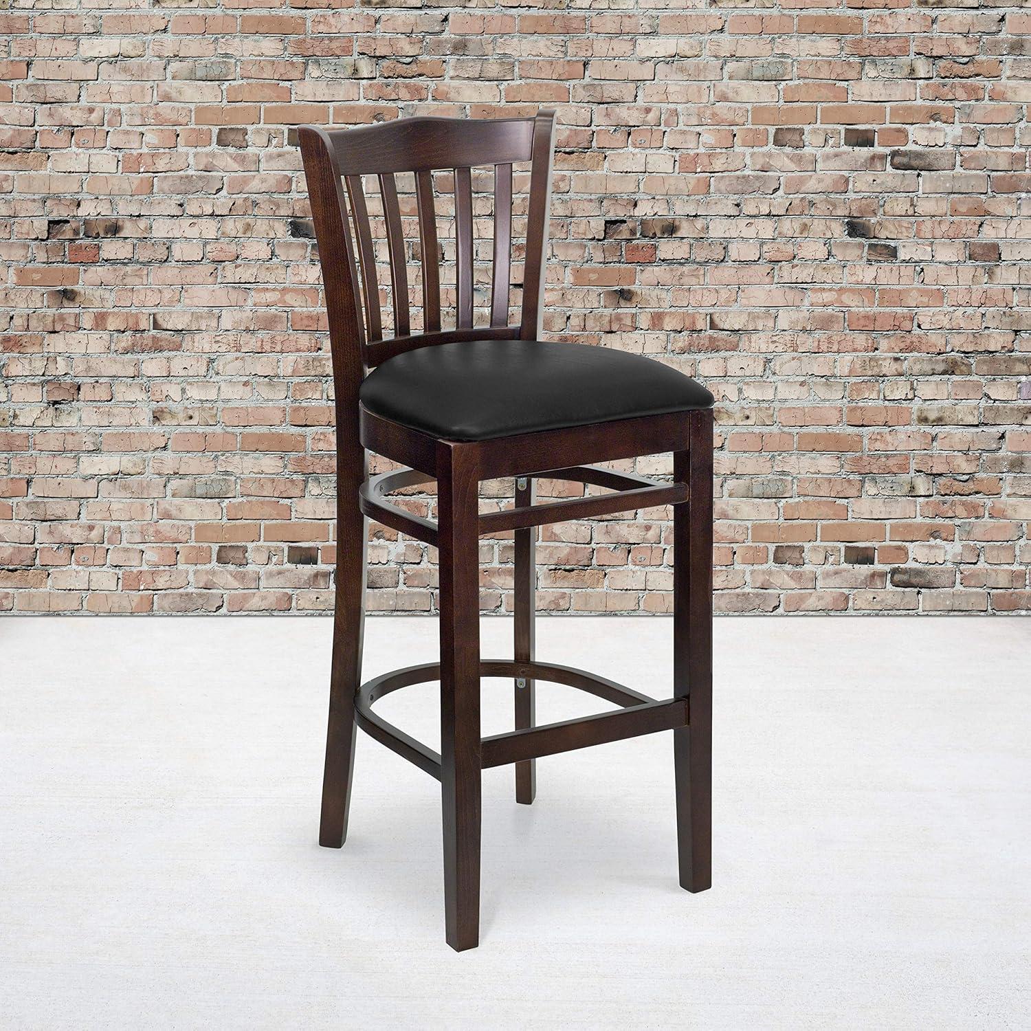 image:imageFlash Furniture HERCULES Series Vertical Slat Back Natural Wood Restaurant BarstoolBlack Vinyl SeatWalnut Wood Frame
