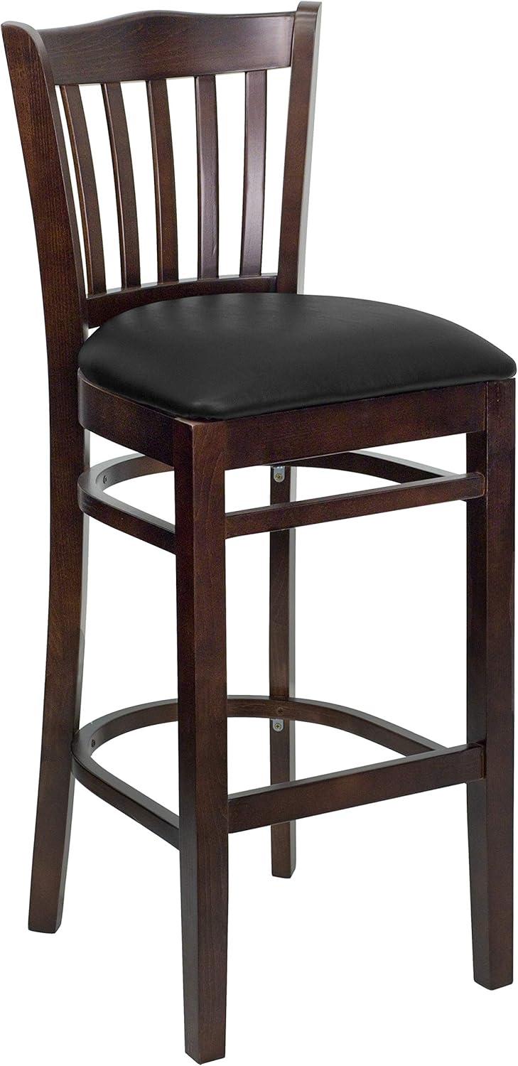 image:imageFlash Furniture HERCULES Series Vertical Slat Back Natural Wood Restaurant BarstoolBlack Vinyl SeatWalnut Wood Frame