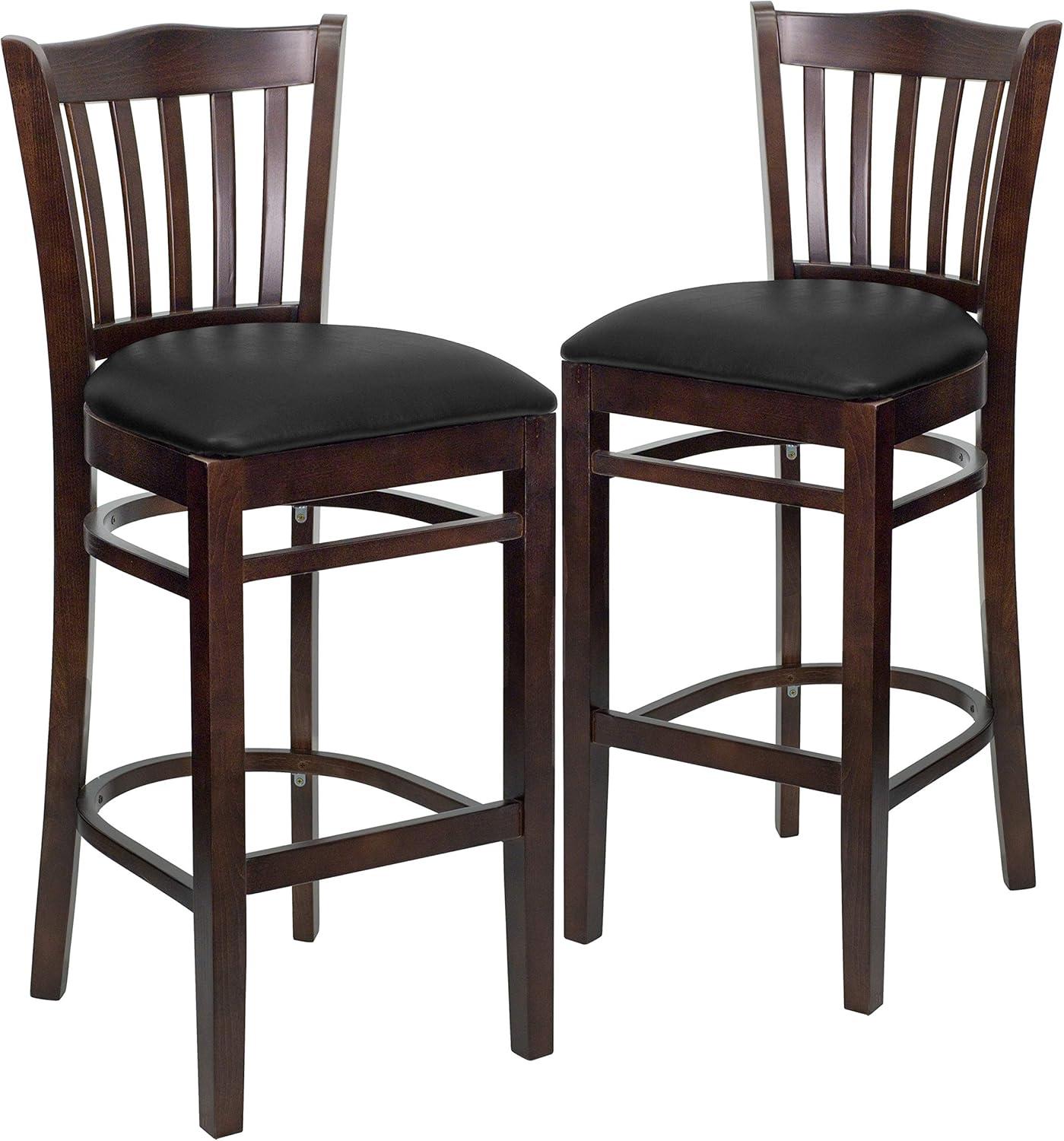 image:imageFlash Furniture HERCULES Series Vertical Slat Back Natural Wood Restaurant BarstoolBlack Vinyl SeatWalnut Wood Frame