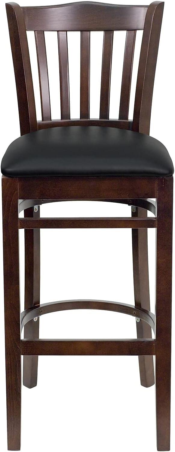 image:imageFlash Furniture HERCULES Series Vertical Slat Back Natural Wood Restaurant BarstoolBlack Vinyl SeatWalnut Wood Frame