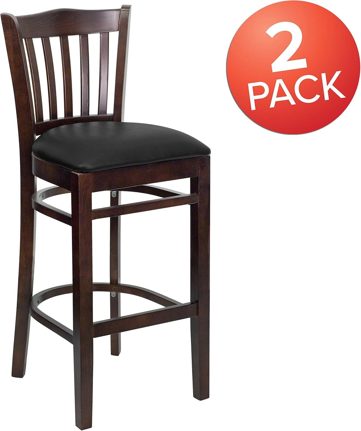 image:imageFlash Furniture HERCULES Series Vertical Slat Back Natural Wood Restaurant BarstoolBlack Vinyl SeatWalnut Wood Frame