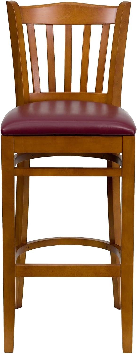 image:imageFlash Furniture HERCULES Series Vertical Slat Back Natural Wood Restaurant BarstoolBurgundy Vinyl SeatCherry Wood Frame