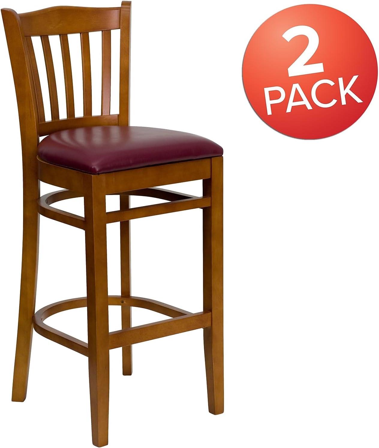 image:imageFlash Furniture HERCULES Series Vertical Slat Back Natural Wood Restaurant BarstoolBurgundy Vinyl SeatCherry Wood Frame