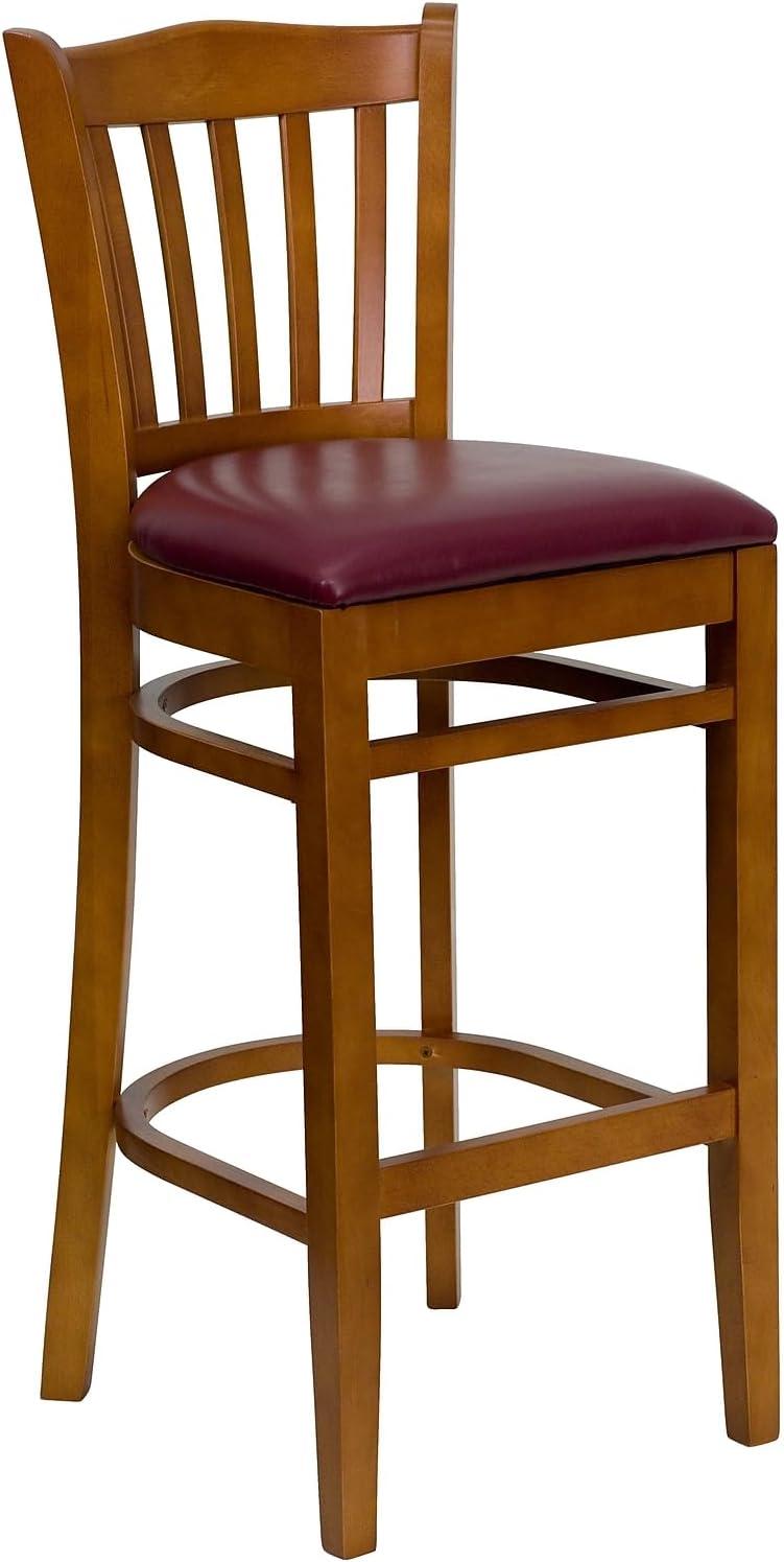 image:imageFlash Furniture HERCULES Series Vertical Slat Back Natural Wood Restaurant BarstoolBurgundy Vinyl SeatCherry Wood Frame
