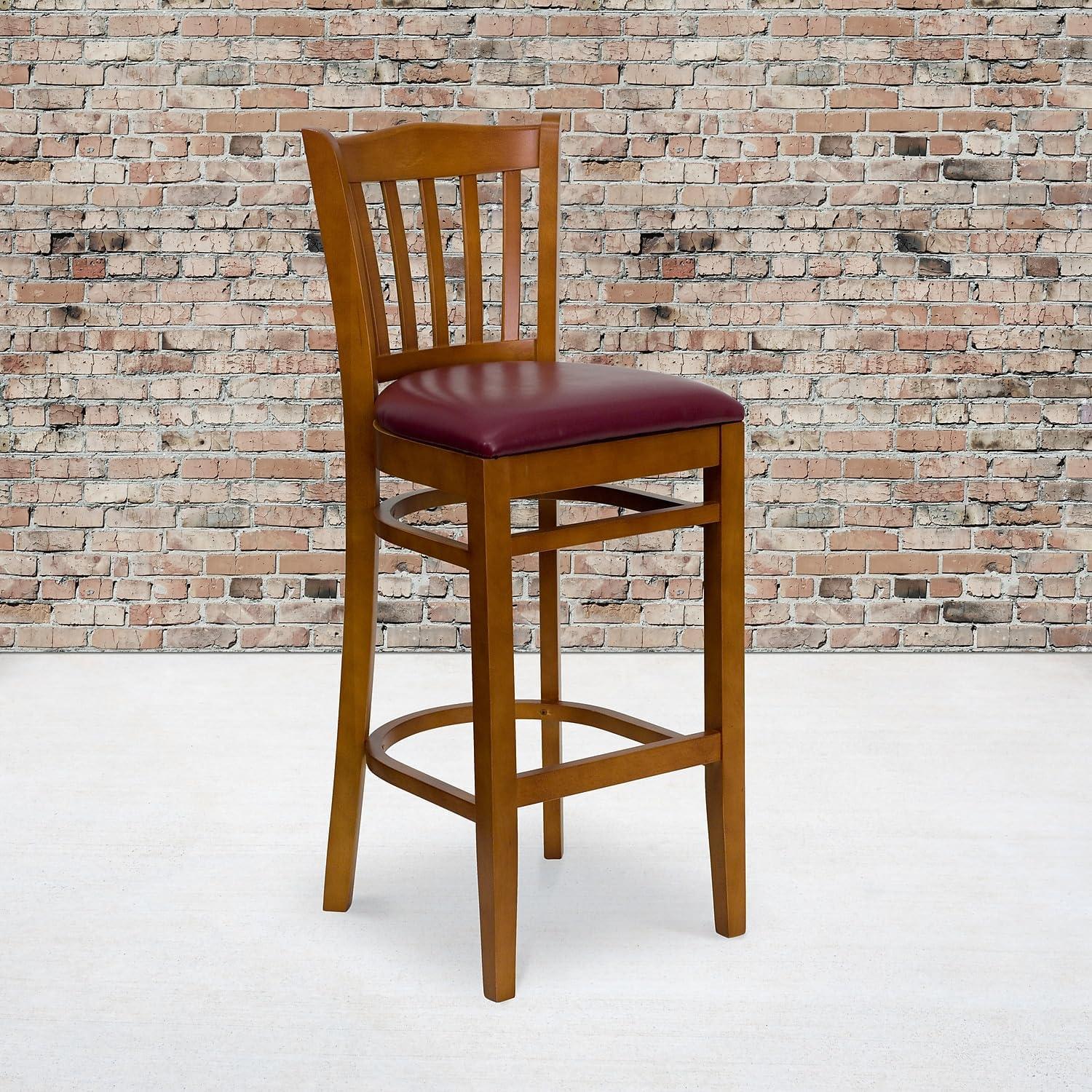 image:imageFlash Furniture HERCULES Series Vertical Slat Back Natural Wood Restaurant BarstoolBurgundy Vinyl SeatCherry Wood Frame