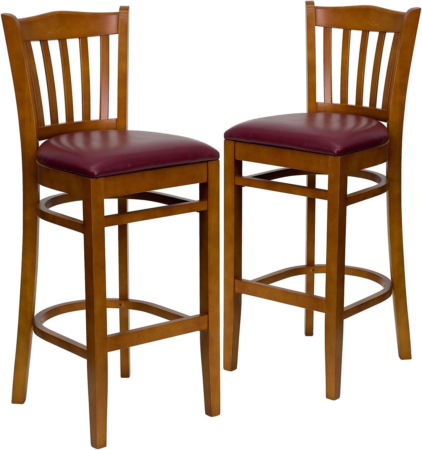 image:imageFlash Furniture HERCULES Series Vertical Slat Back Natural Wood Restaurant BarstoolBurgundy Vinyl SeatCherry Wood Frame