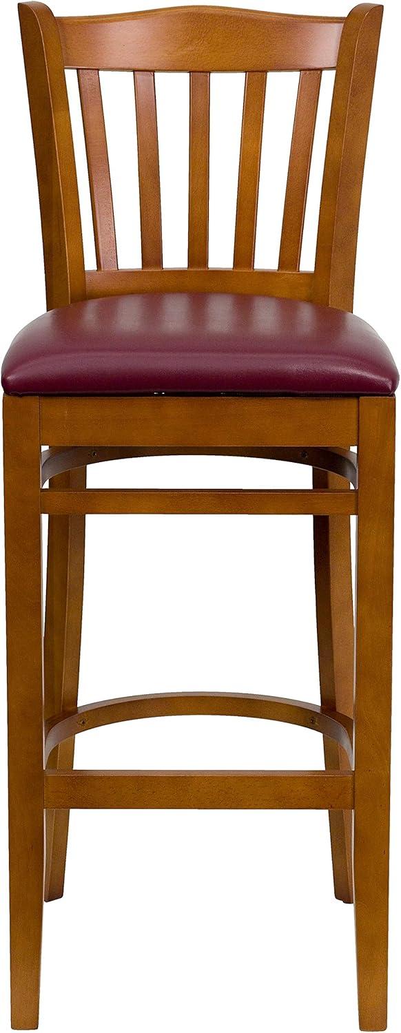 image:imageFlash Furniture HERCULES Series Vertical Slat Back Natural Wood Restaurant BarstoolBurgundy Vinyl SeatCherry Wood Frame