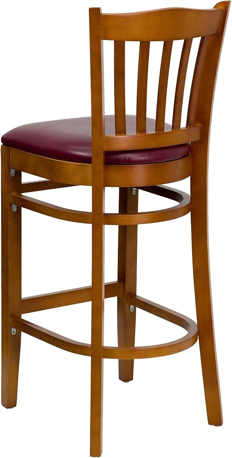 image:imageFlash Furniture HERCULES Series Vertical Slat Back Natural Wood Restaurant BarstoolBurgundy Vinyl SeatCherry Wood Frame