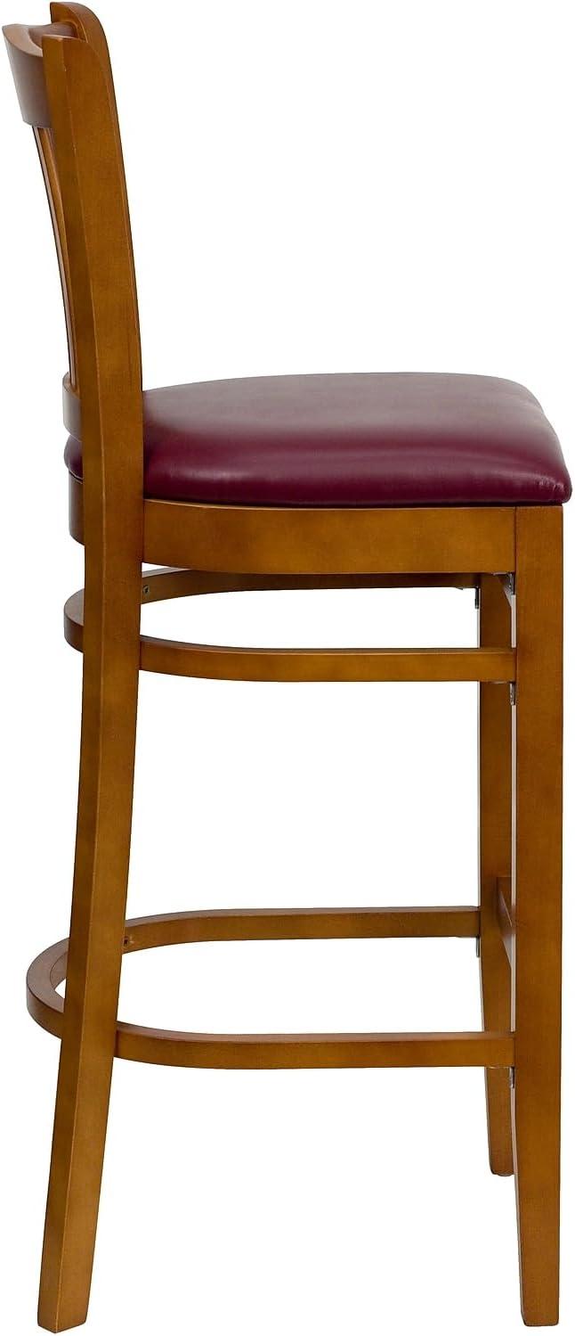 image:imageFlash Furniture HERCULES Series Vertical Slat Back Natural Wood Restaurant BarstoolBurgundy Vinyl SeatCherry Wood Frame