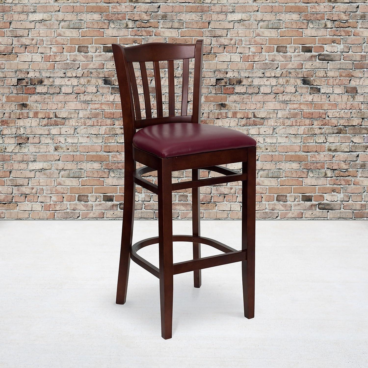 image:imageFlash Furniture HERCULES Series Vertical Slat Back Natural Wood Restaurant BarstoolBurgundy Vinyl SeatMahogany Wood Frame