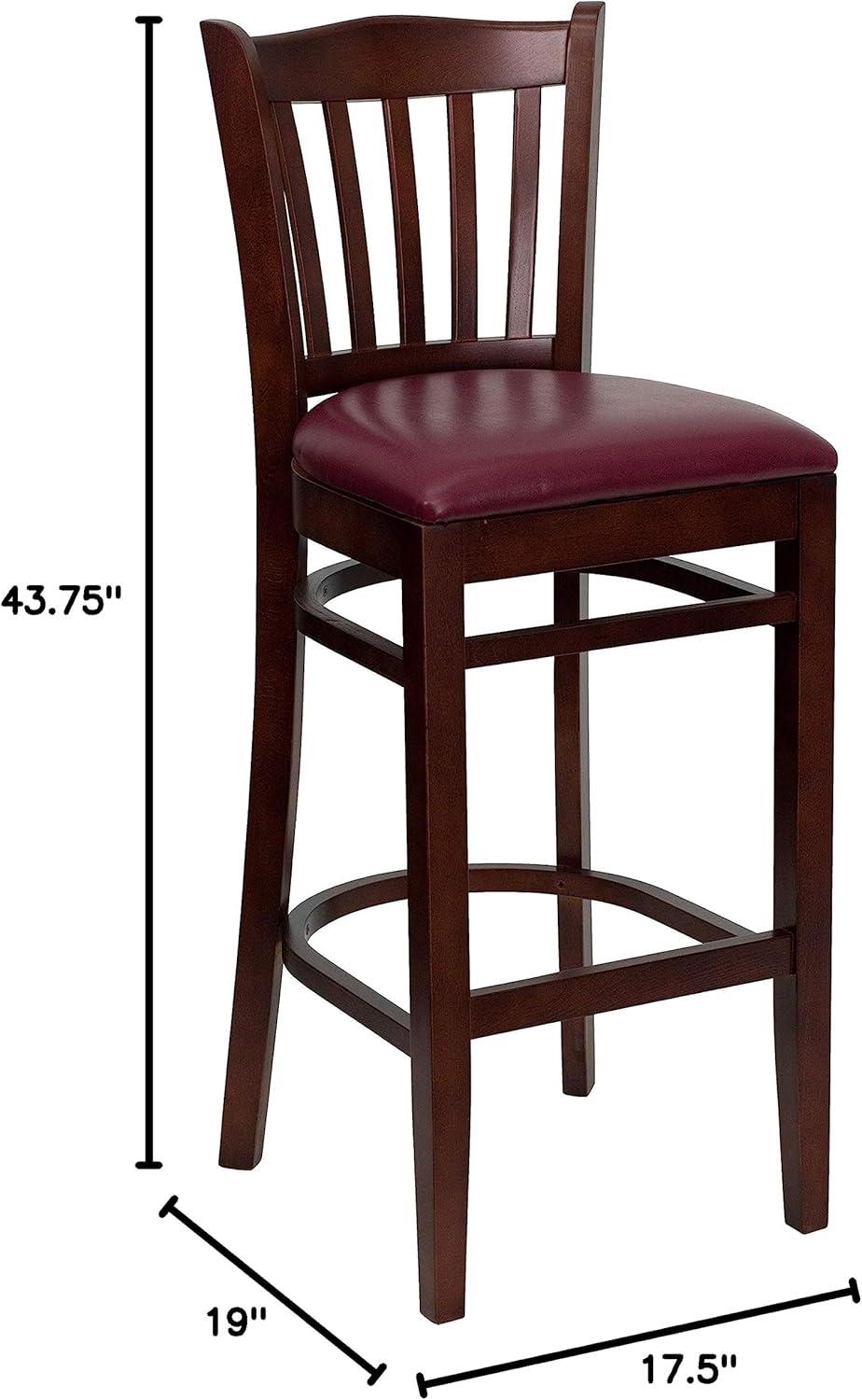image:imageFlash Furniture HERCULES Series Vertical Slat Back Natural Wood Restaurant BarstoolBurgundy Vinyl SeatMahogany Wood Frame