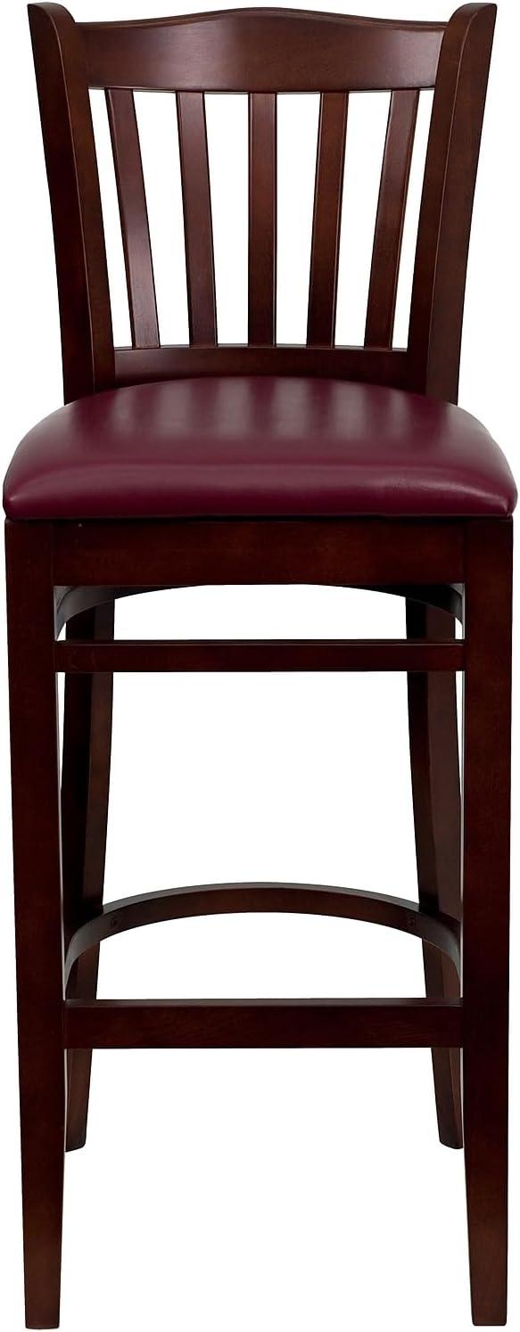 image:imageFlash Furniture HERCULES Series Vertical Slat Back Natural Wood Restaurant BarstoolBurgundy Vinyl SeatMahogany Wood Frame