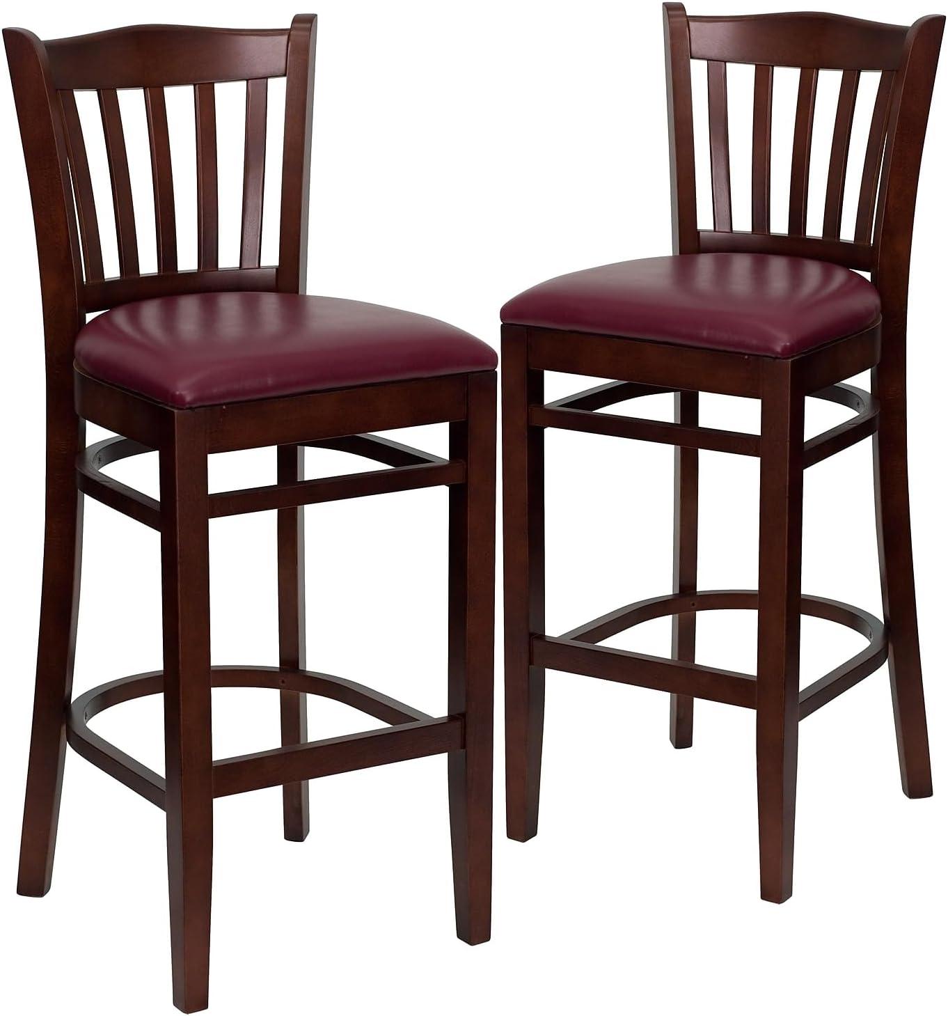 image:imageFlash Furniture HERCULES Series Vertical Slat Back Natural Wood Restaurant BarstoolBurgundy Vinyl SeatMahogany Wood Frame