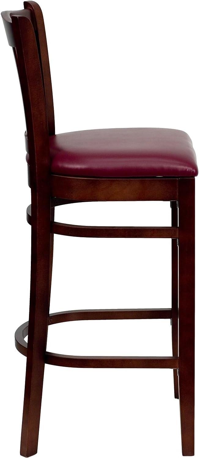 image:imageFlash Furniture HERCULES Series Vertical Slat Back Natural Wood Restaurant BarstoolBurgundy Vinyl SeatMahogany Wood Frame