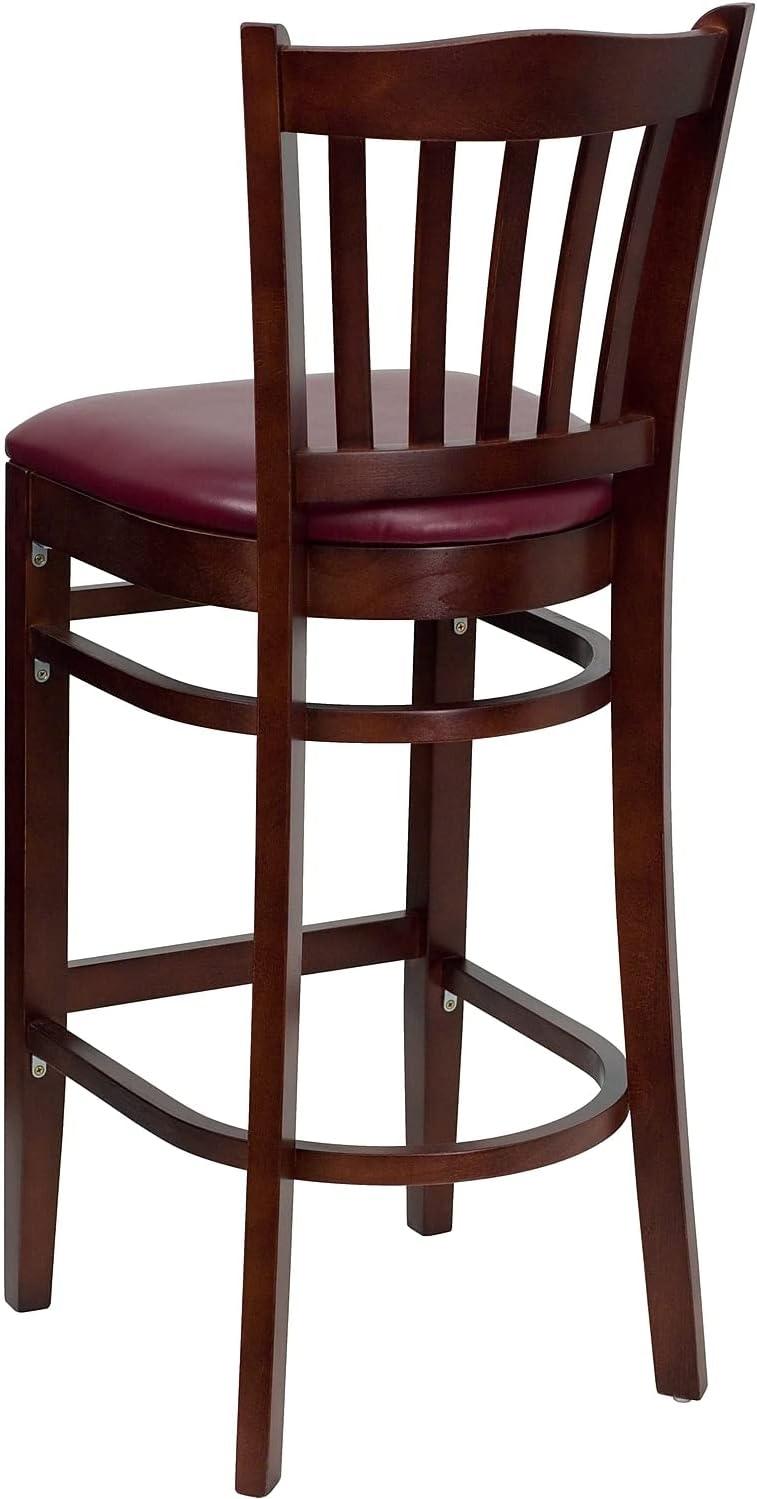 image:imageFlash Furniture HERCULES Series Vertical Slat Back Natural Wood Restaurant BarstoolBurgundy Vinyl SeatMahogany Wood Frame