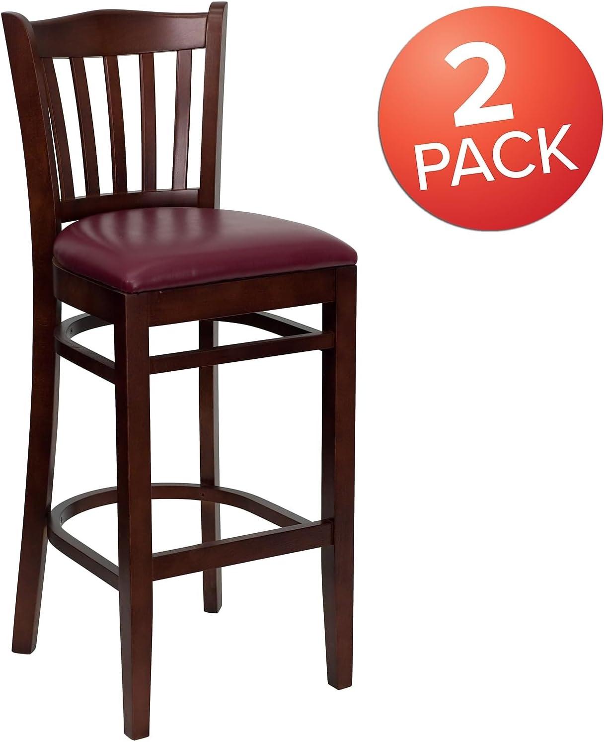 image:imageFlash Furniture HERCULES Series Vertical Slat Back Natural Wood Restaurant BarstoolBurgundy Vinyl SeatMahogany Wood Frame