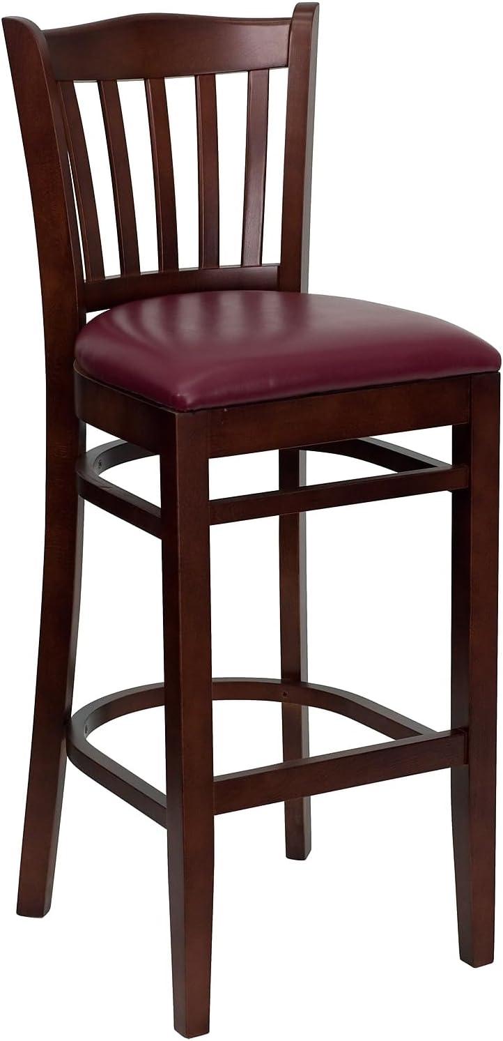 image:imageFlash Furniture HERCULES Series Vertical Slat Back Natural Wood Restaurant BarstoolBurgundy Vinyl SeatMahogany Wood Frame