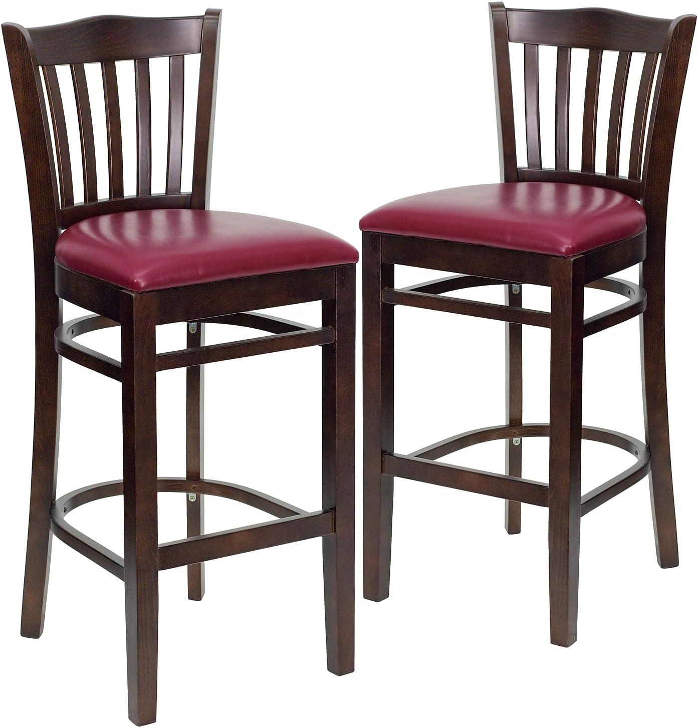 image:imageFlash Furniture HERCULES Series Vertical Slat Back Natural Wood Restaurant BarstoolBurgundy Vinyl SeatWalnut Wood Frame