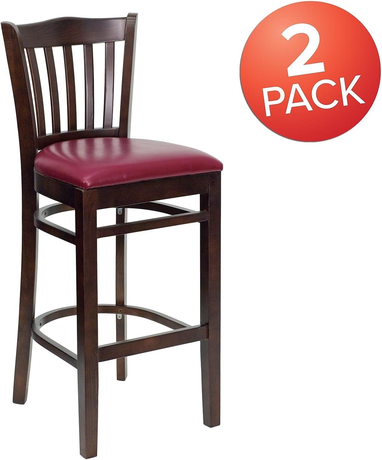 image:imageFlash Furniture HERCULES Series Vertical Slat Back Natural Wood Restaurant BarstoolBurgundy Vinyl SeatWalnut Wood Frame