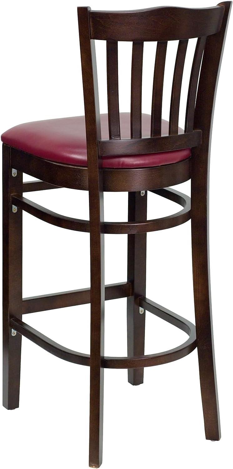 image:imageFlash Furniture HERCULES Series Vertical Slat Back Natural Wood Restaurant BarstoolBurgundy Vinyl SeatWalnut Wood Frame