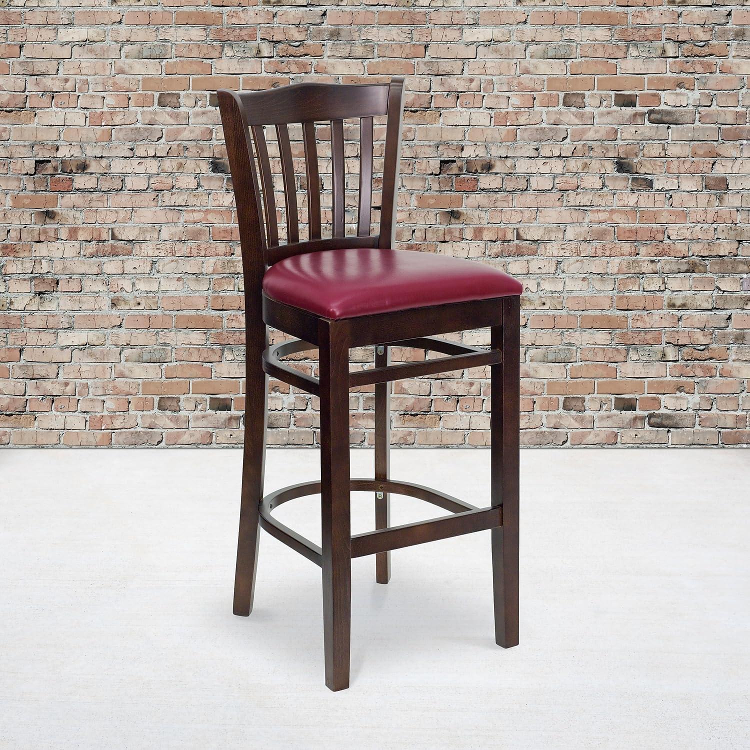 image:imageFlash Furniture HERCULES Series Vertical Slat Back Natural Wood Restaurant BarstoolBurgundy Vinyl SeatWalnut Wood Frame