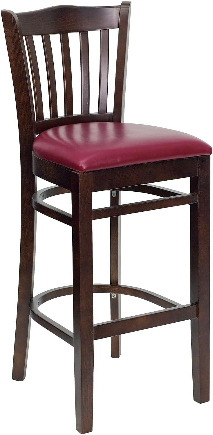 image:imageFlash Furniture HERCULES Series Vertical Slat Back Natural Wood Restaurant BarstoolBurgundy Vinyl SeatWalnut Wood Frame