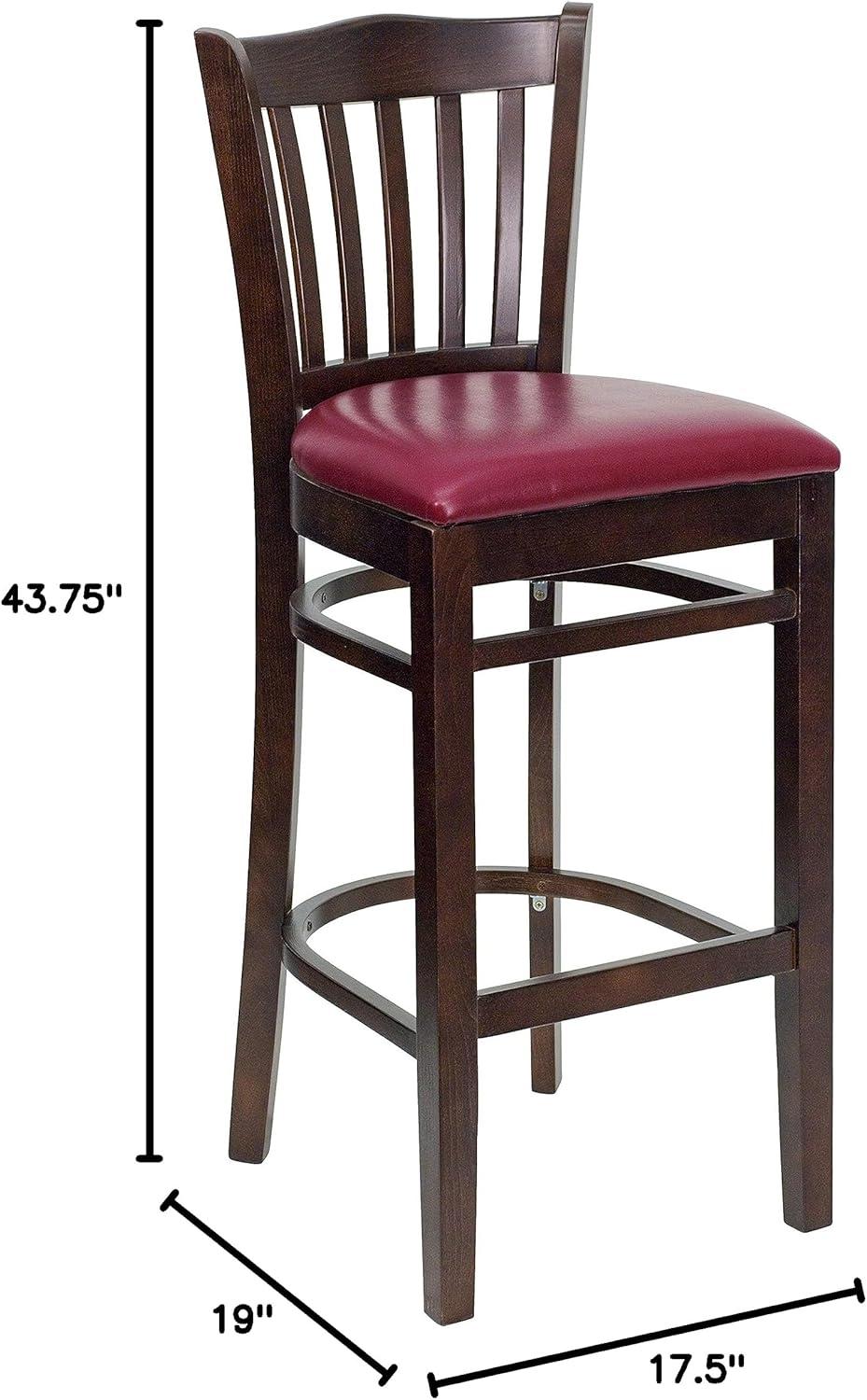 image:imageFlash Furniture HERCULES Series Vertical Slat Back Natural Wood Restaurant BarstoolBurgundy Vinyl SeatWalnut Wood Frame