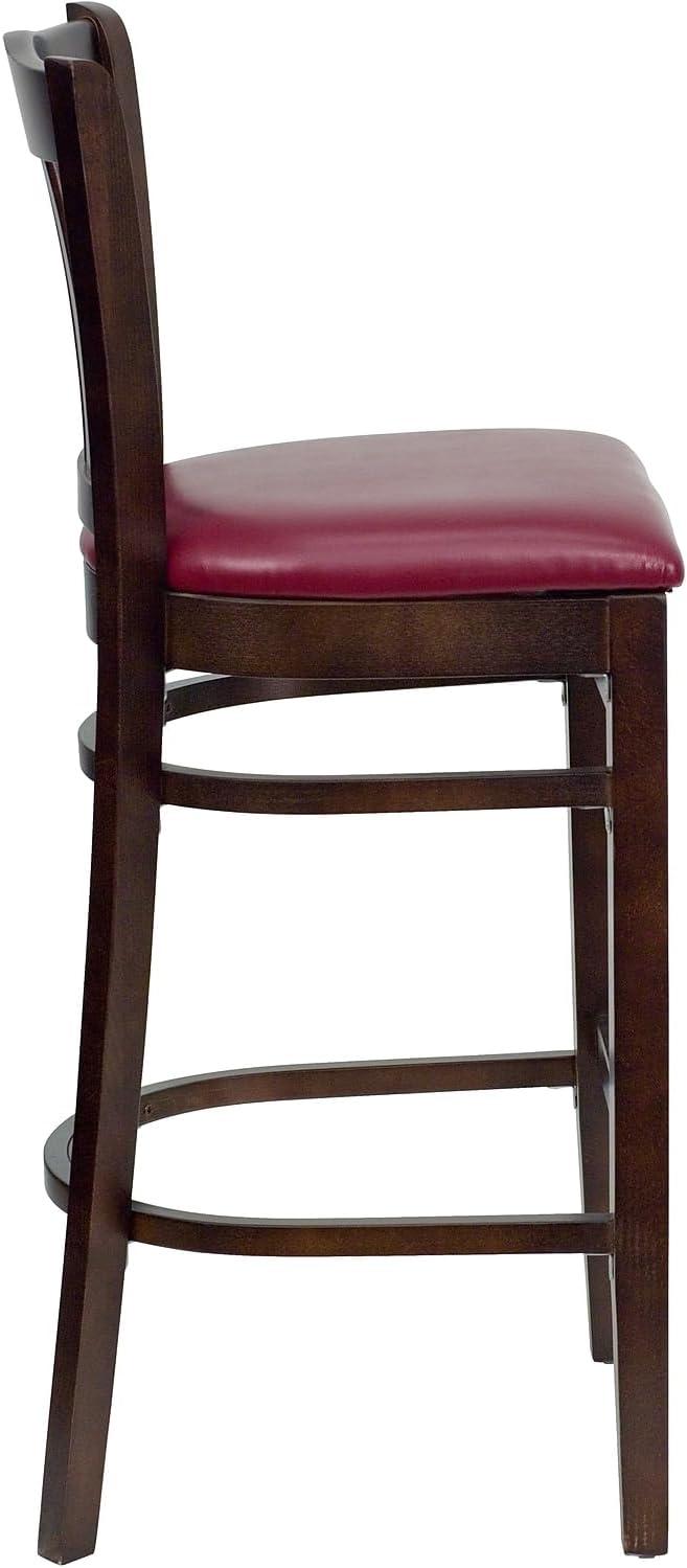 image:imageFlash Furniture HERCULES Series Vertical Slat Back Natural Wood Restaurant BarstoolBurgundy Vinyl SeatWalnut Wood Frame