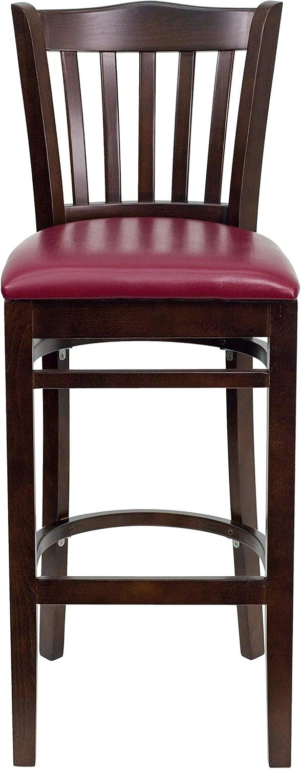 image:imageFlash Furniture HERCULES Series Vertical Slat Back Natural Wood Restaurant BarstoolBurgundy Vinyl SeatWalnut Wood Frame