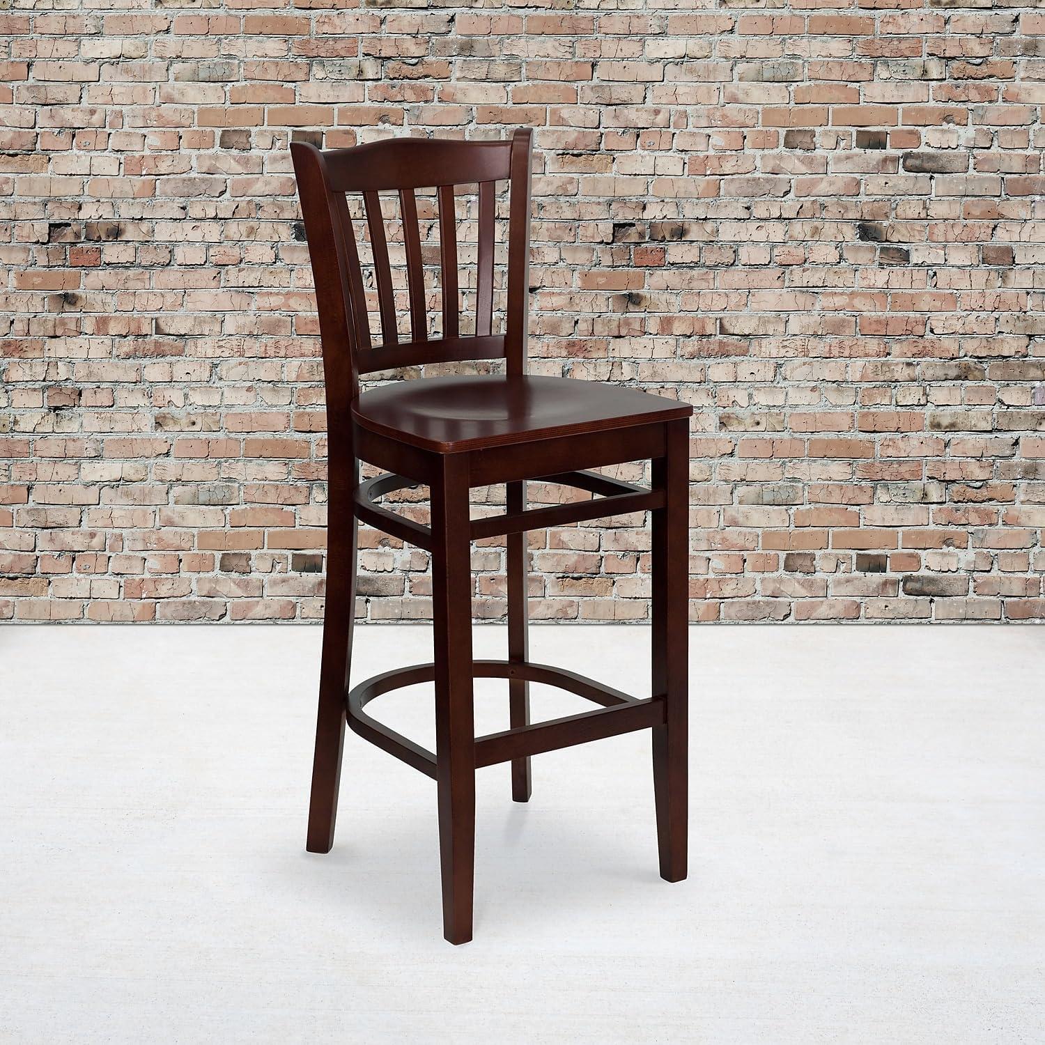 image:imageFlash Furniture HERCULES Series Vertical Slat Back Natural Wood Restaurant BarstoolMahogany Wood SeatMahogany Wood Frame