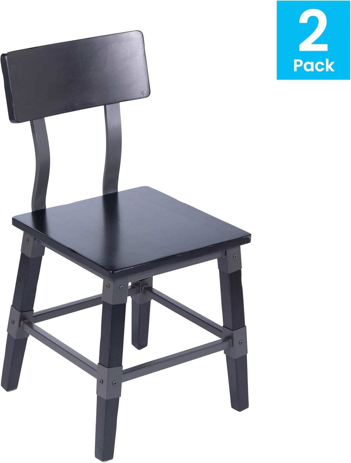 image:imageFlash Furniture Jackson Commercial Industrial Wood Dining Chair Solid Beechwood Frame Support Bar Set of 2 BlackBlack