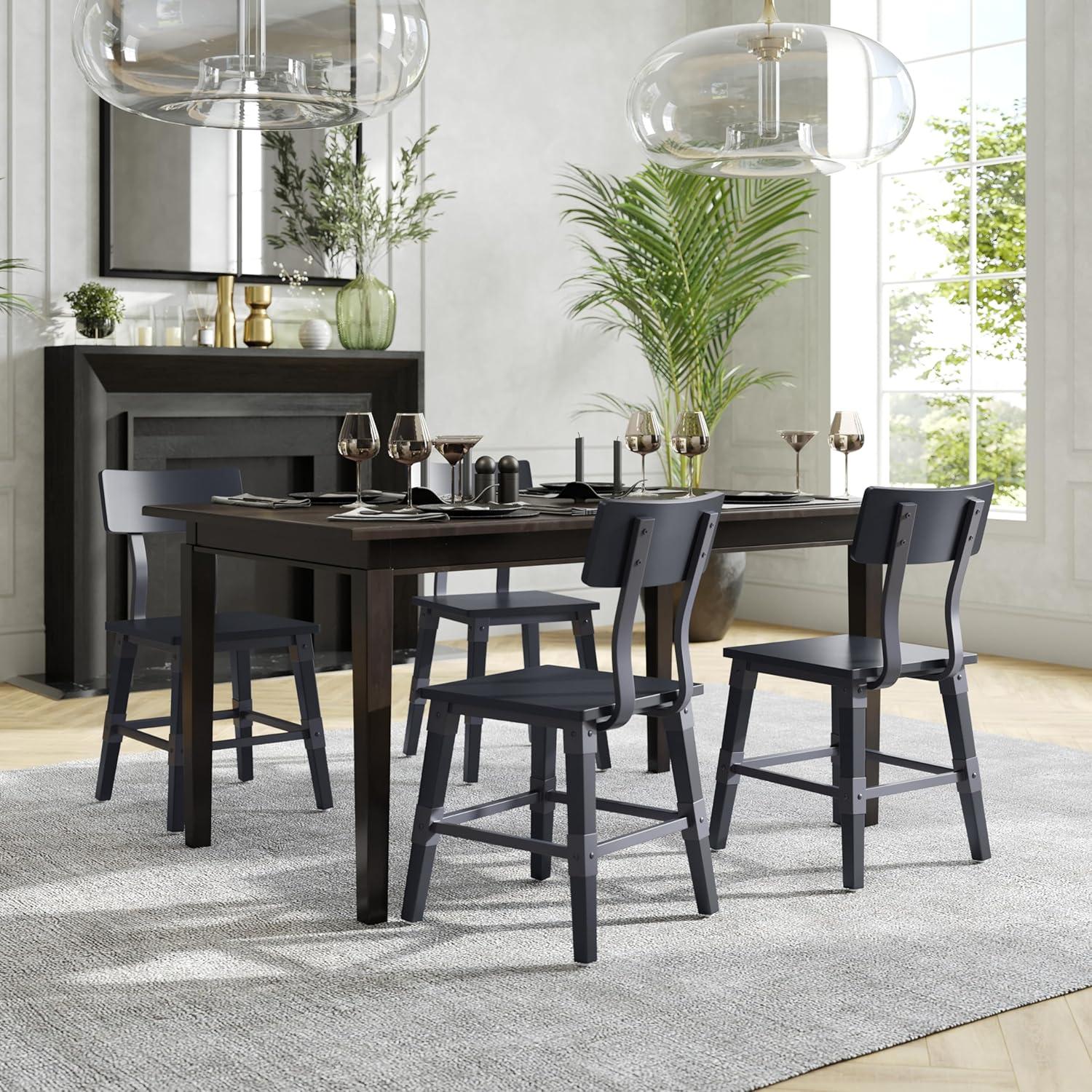 image:imageFlash Furniture Jackson Commercial Industrial Wood Dining Chair Solid Beechwood Frame Support Bar Set of 2 BlackBlack