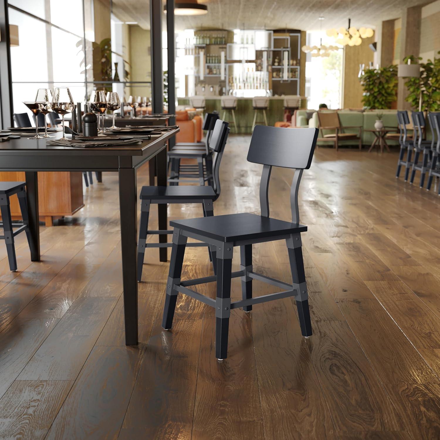 image:imageFlash Furniture Jackson Commercial Industrial Wood Dining Chair Solid Beechwood Frame Support Bar Set of 2 BlackBlack
