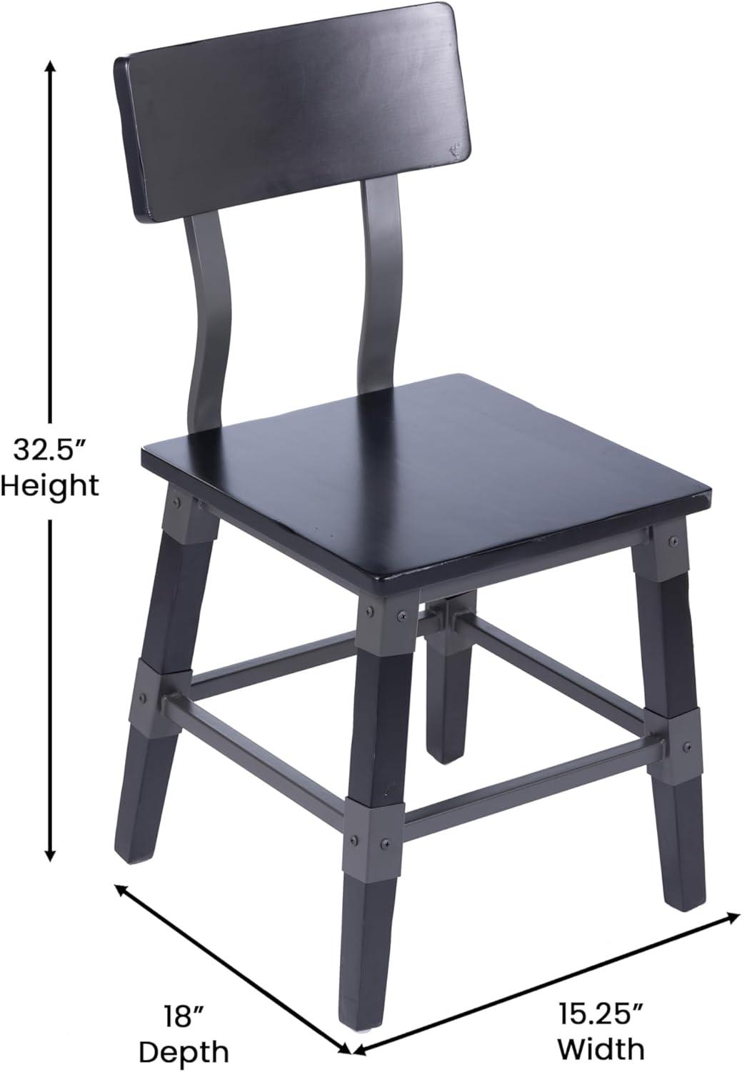 image:imageFlash Furniture Jackson Commercial Industrial Wood Dining Chair Solid Beechwood Frame Support Bar Set of 2 BlackBlack