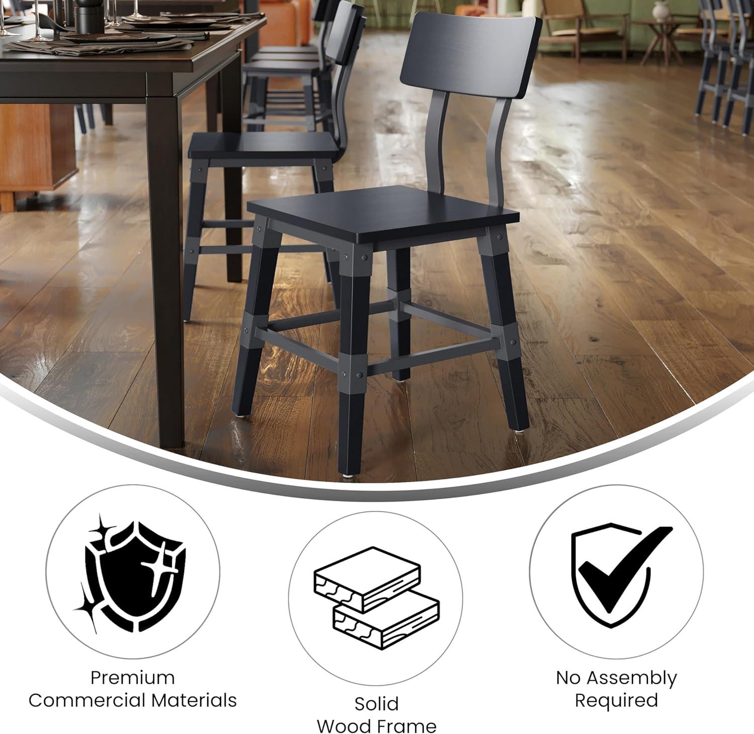 image:imageFlash Furniture Jackson Commercial Industrial Wood Dining Chair Solid Beechwood Frame Support Bar Set of 2 BlackBlack