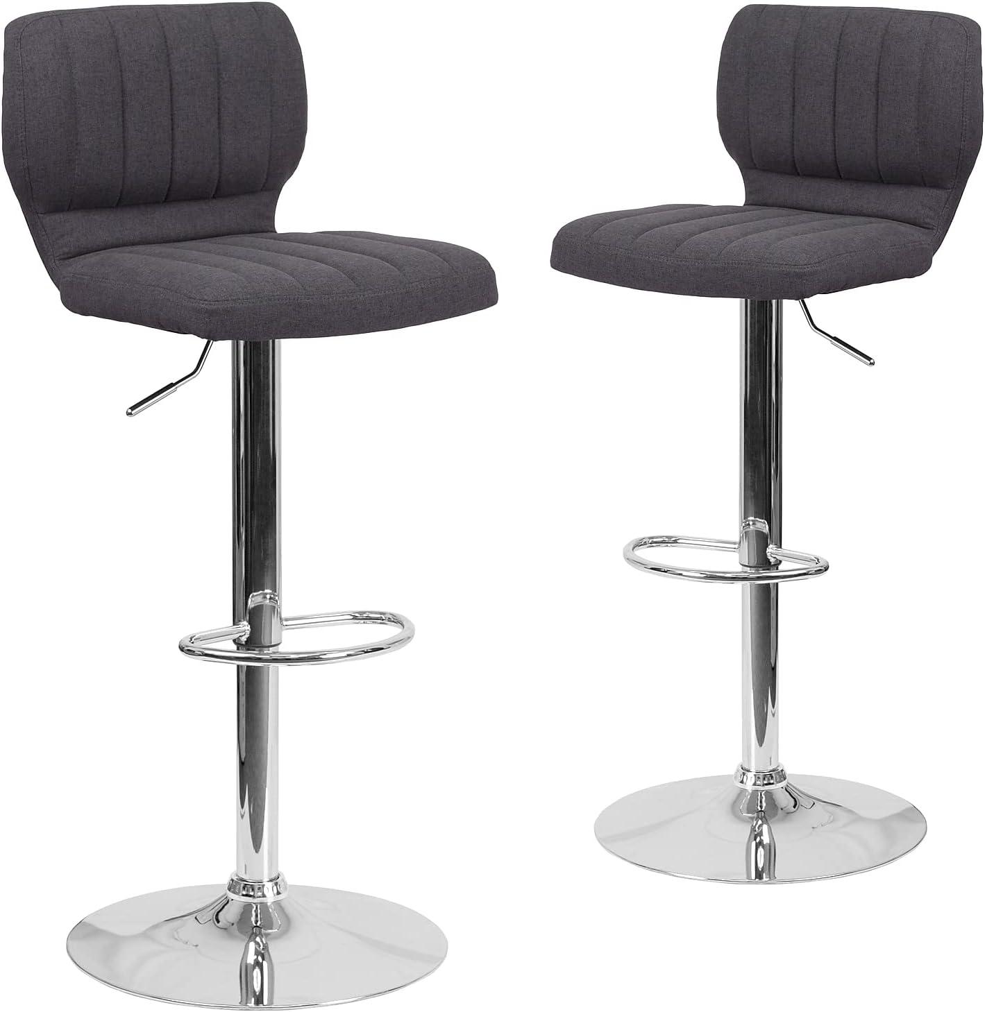image:imageFlash Furniture Jeremy Contemporary White Vinyl Adjustable Height Barstool with Vertical Stitch Back and Chrome BaseCharcoal Fabric