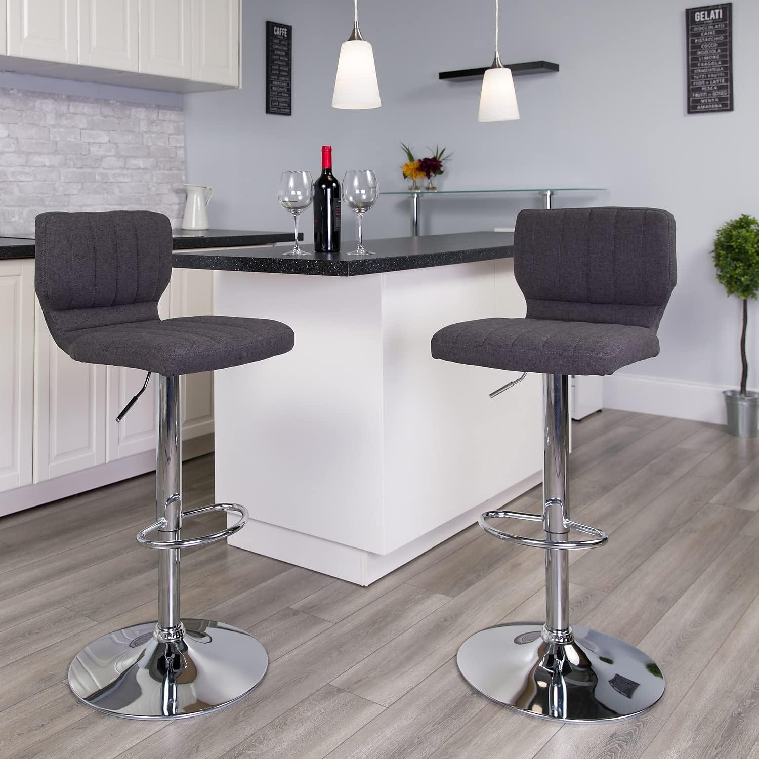 image:imageFlash Furniture Jeremy Contemporary White Vinyl Adjustable Height Barstool with Vertical Stitch Back and Chrome BaseCharcoal Fabric