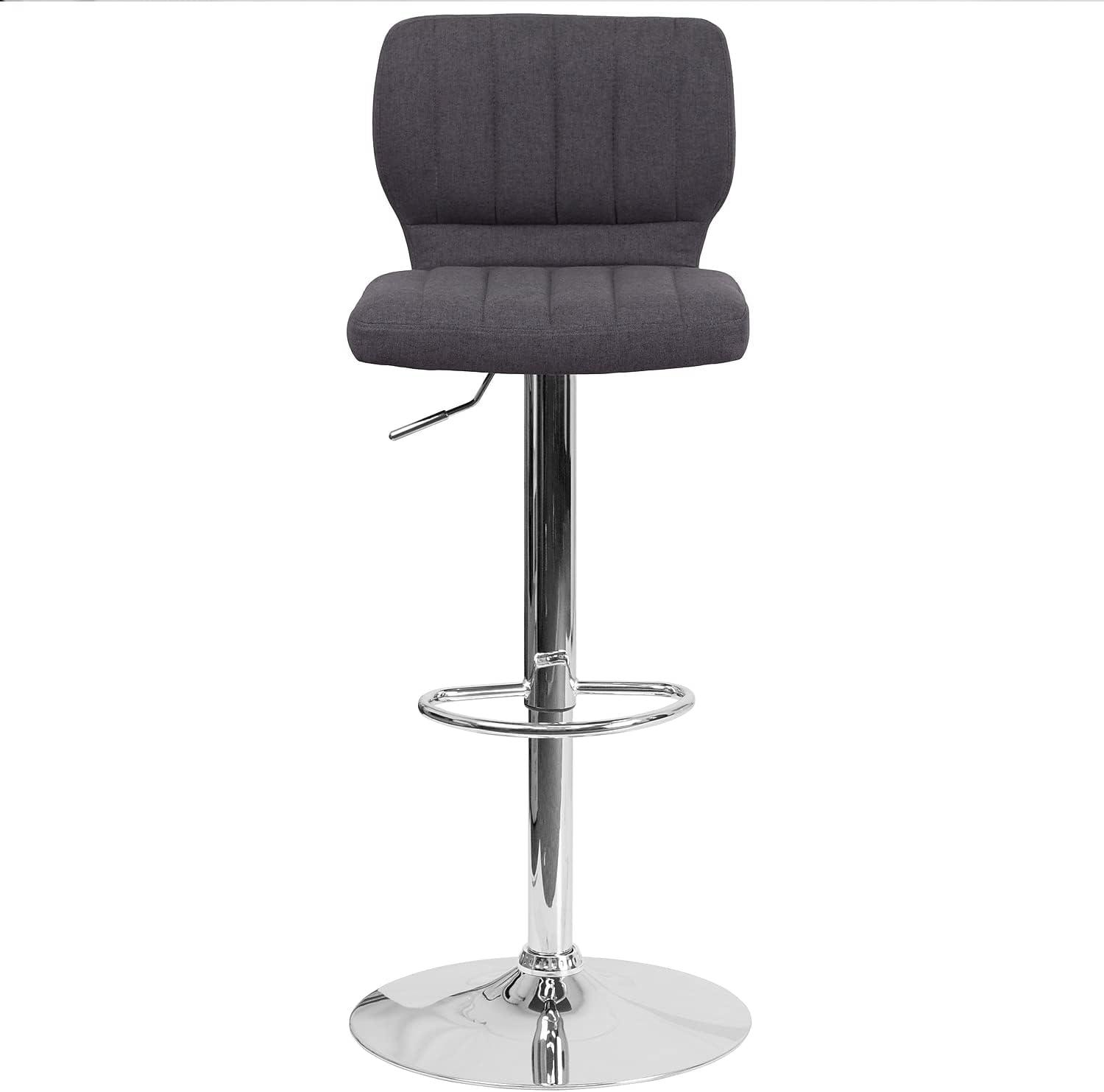 image:imageFlash Furniture Jeremy Contemporary White Vinyl Adjustable Height Barstool with Vertical Stitch Back and Chrome BaseCharcoal Fabric