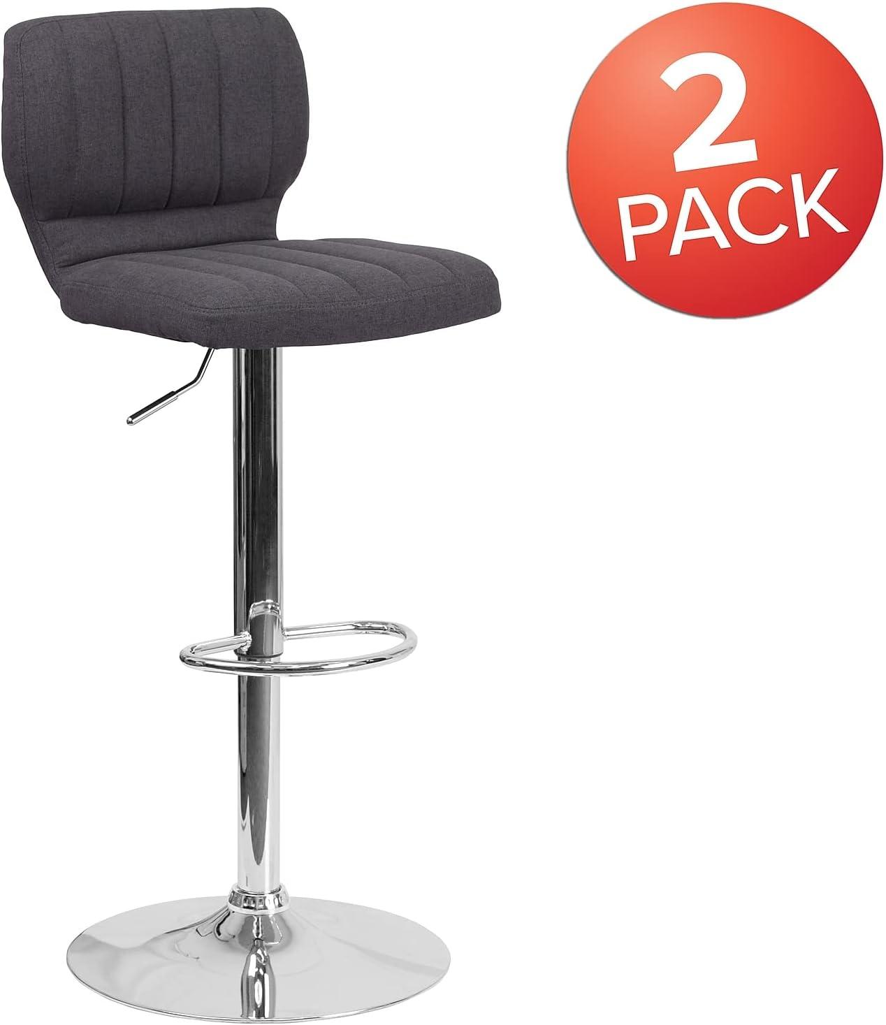 image:imageFlash Furniture Jeremy Contemporary White Vinyl Adjustable Height Barstool with Vertical Stitch Back and Chrome BaseCharcoal Fabric