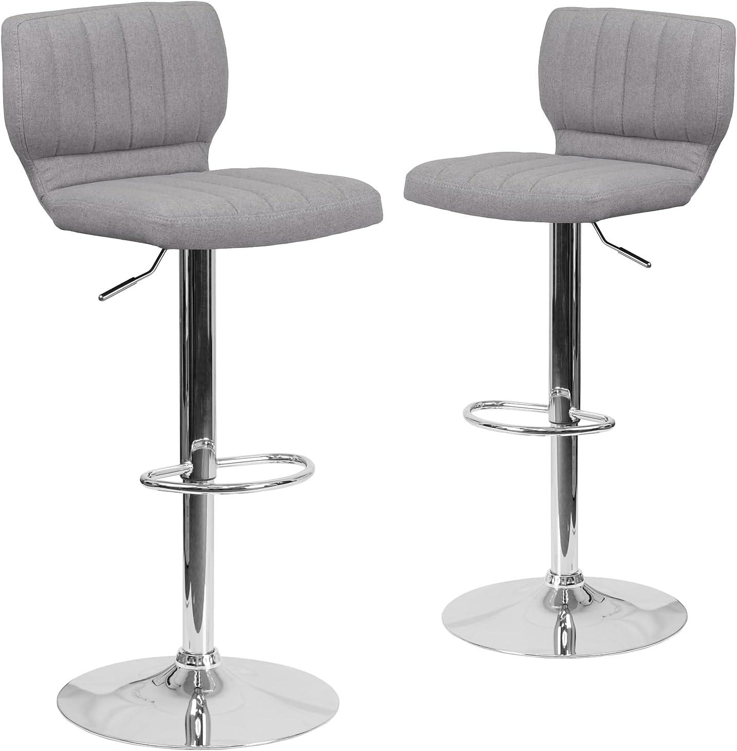 image:imageFlash Furniture Jeremy Contemporary White Vinyl Adjustable Height Barstool with Vertical Stitch Back and Chrome BaseGray Fabric
