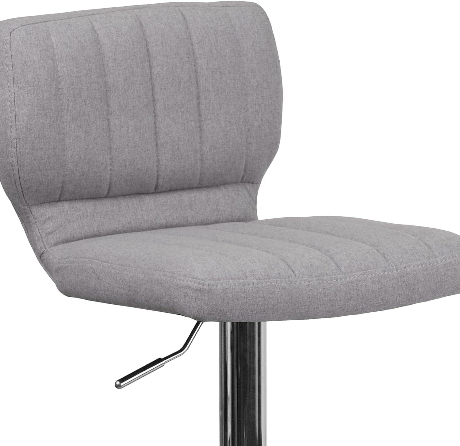 image:imageFlash Furniture Jeremy Contemporary White Vinyl Adjustable Height Barstool with Vertical Stitch Back and Chrome BaseGray Fabric