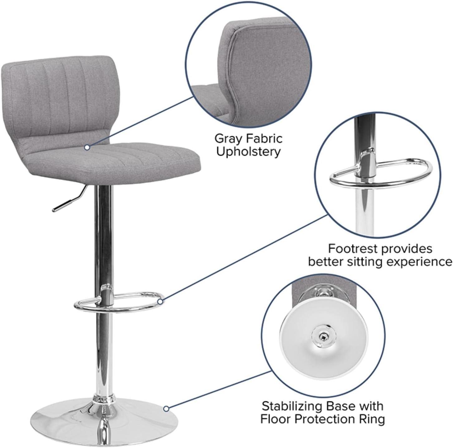image:imageFlash Furniture Jeremy Contemporary White Vinyl Adjustable Height Barstool with Vertical Stitch Back and Chrome BaseGray Fabric