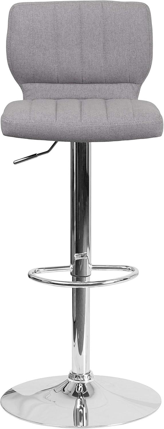 image:imageFlash Furniture Jeremy Contemporary White Vinyl Adjustable Height Barstool with Vertical Stitch Back and Chrome BaseGray Fabric