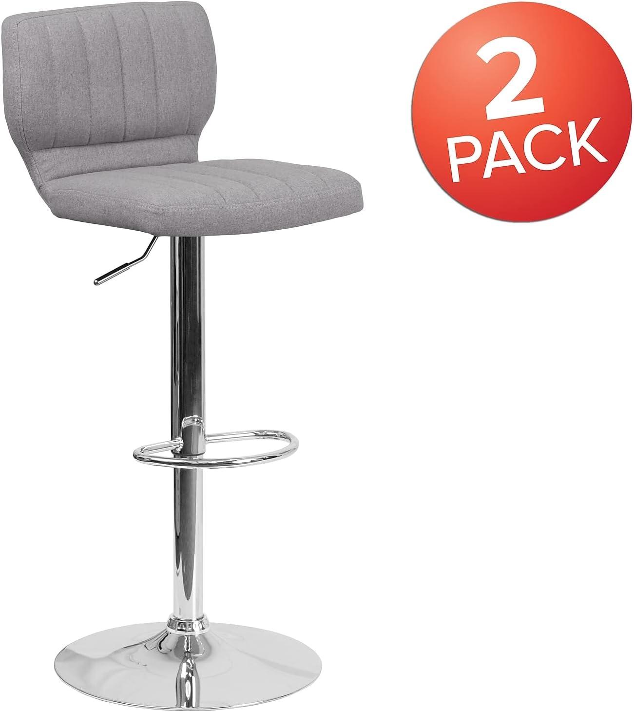 image:imageFlash Furniture Jeremy Contemporary White Vinyl Adjustable Height Barstool with Vertical Stitch Back and Chrome BaseGray Fabric
