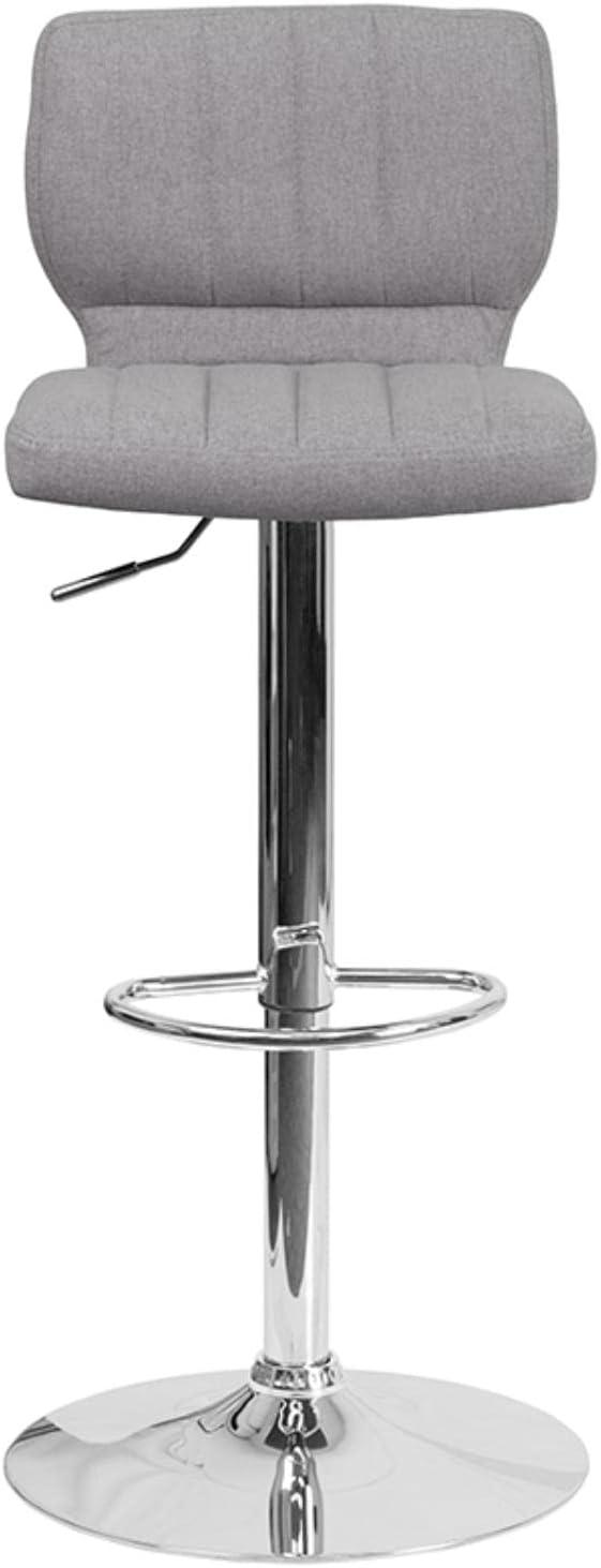 image:imageFlash Furniture Jeremy Contemporary White Vinyl Adjustable Height Barstool with Vertical Stitch Back and Chrome BaseGray Fabric