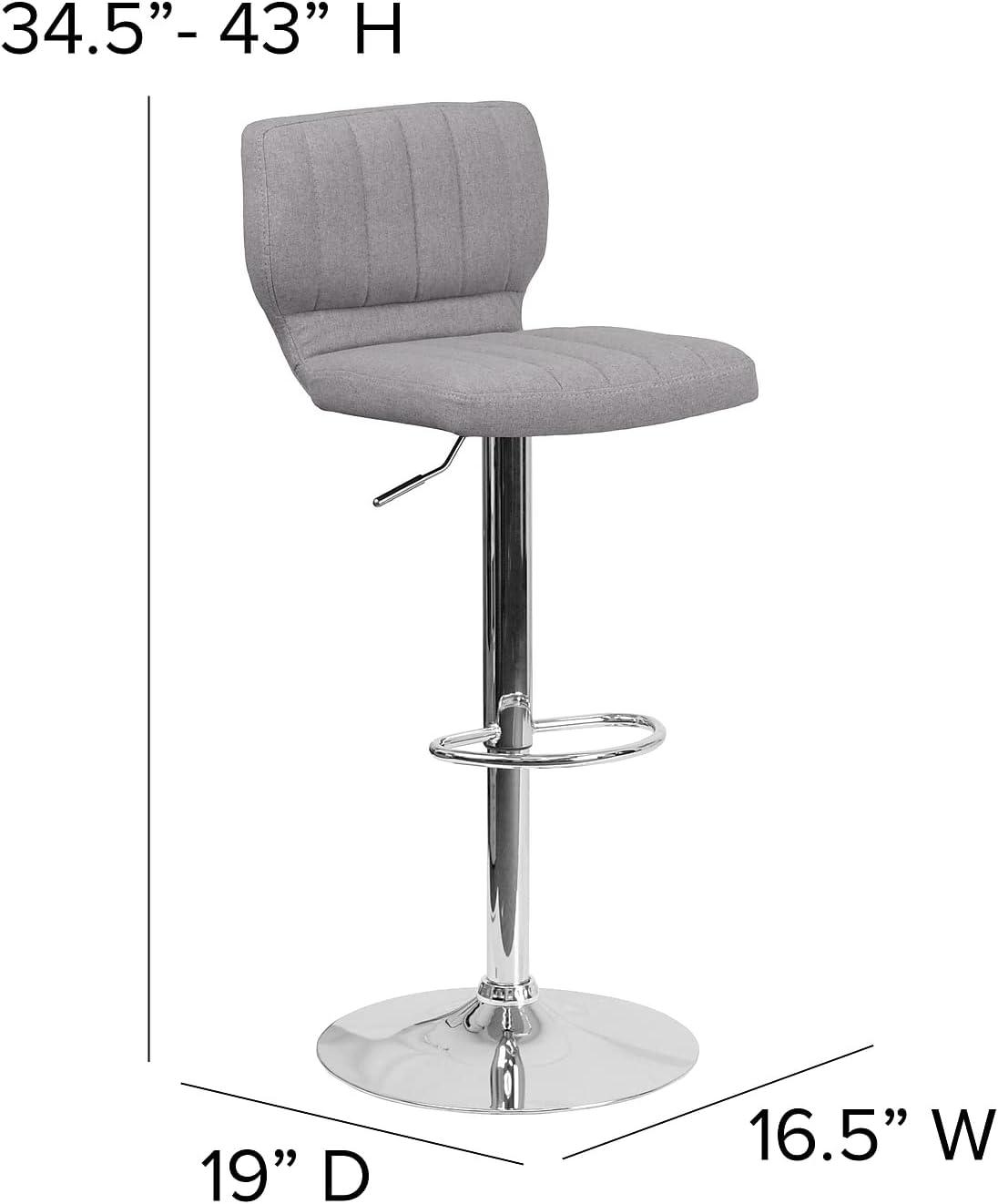 image:imageFlash Furniture Jeremy Contemporary White Vinyl Adjustable Height Barstool with Vertical Stitch Back and Chrome BaseGray Fabric