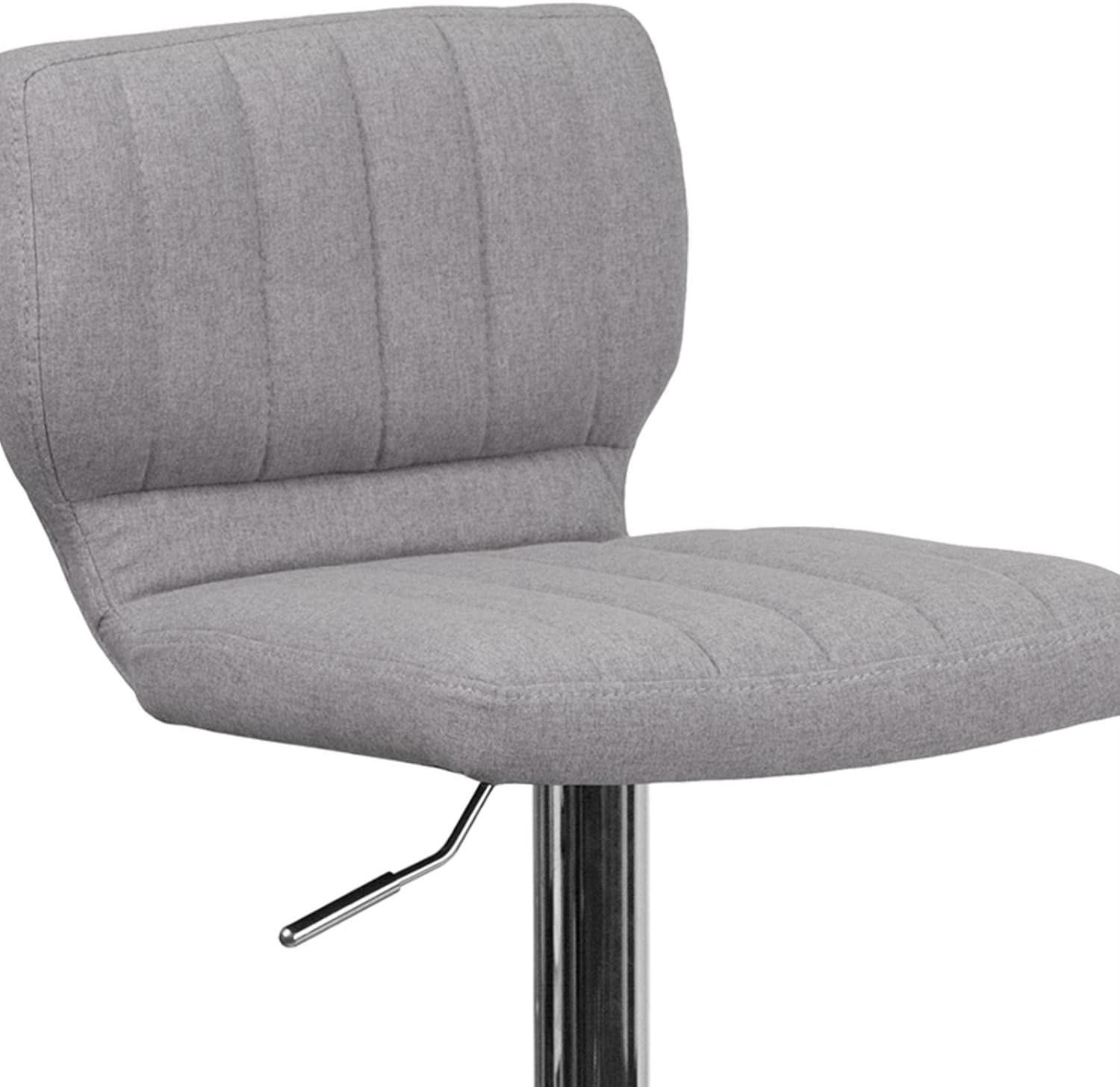 image:imageFlash Furniture Jeremy Contemporary White Vinyl Adjustable Height Barstool with Vertical Stitch Back and Chrome BaseGray Fabric