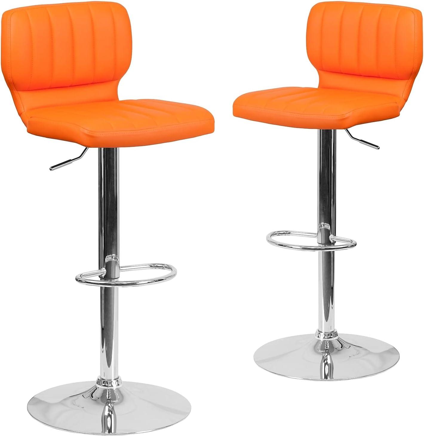 image:imageFlash Furniture Jeremy Contemporary White Vinyl Adjustable Height Barstool with Vertical Stitch Back and Chrome BaseOrange Vinyl
